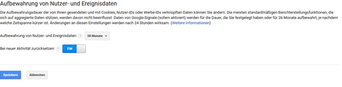 Aufbewahrungsdauer in Google Analytics